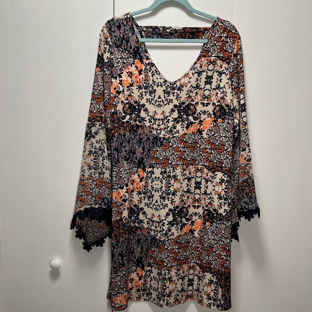 NWT Dressbarn flowy dress multi colored bell sleeve Size 12